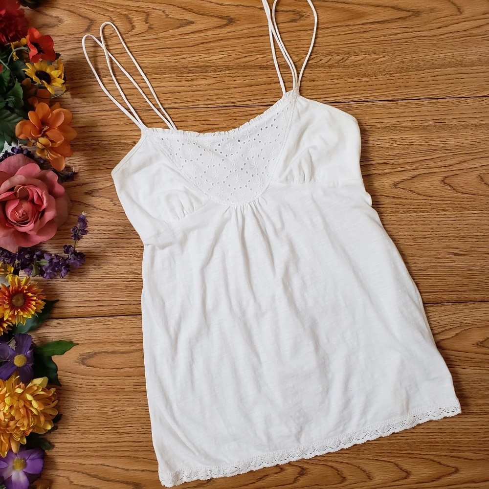 American Eagle White Eyelet Double Strap Tank